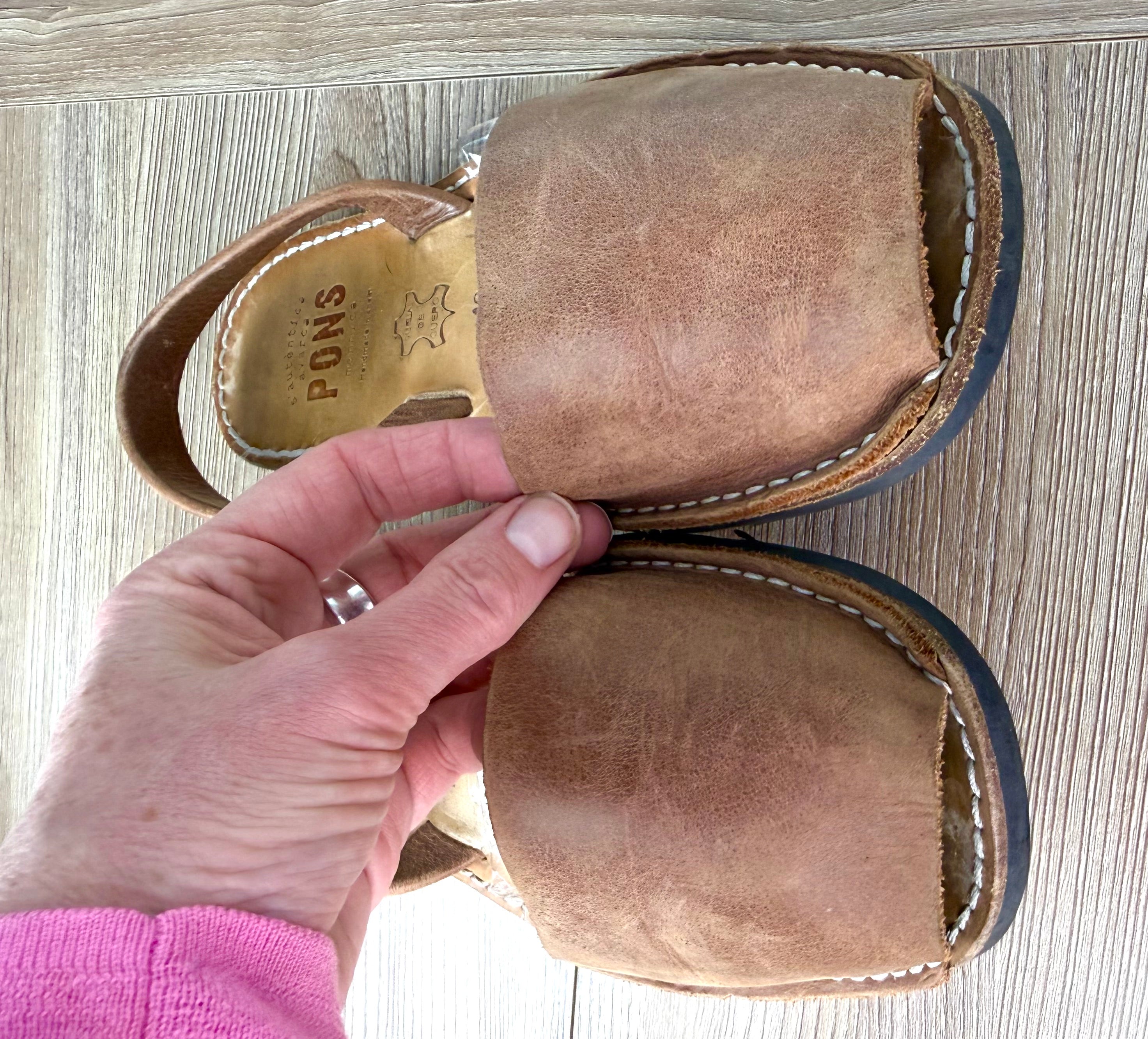 front of PONS Avarca Leather Sandals | Size 40 at Blue Sparrow Shop