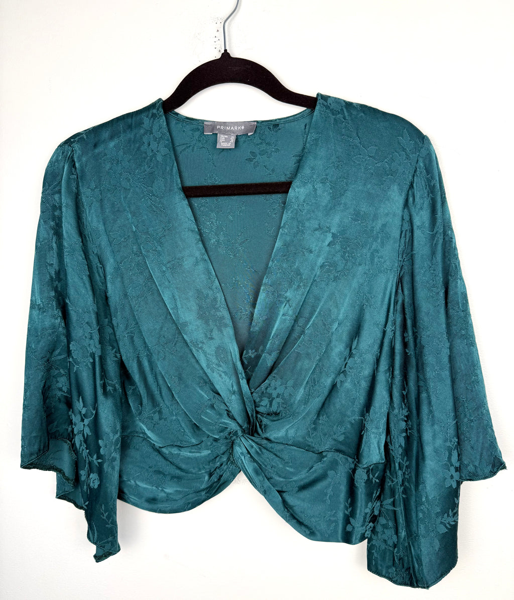 front of  PRIMARK Jacquard Twist Front Crop Top | Size S at Blue Sparrow SHop on hanger