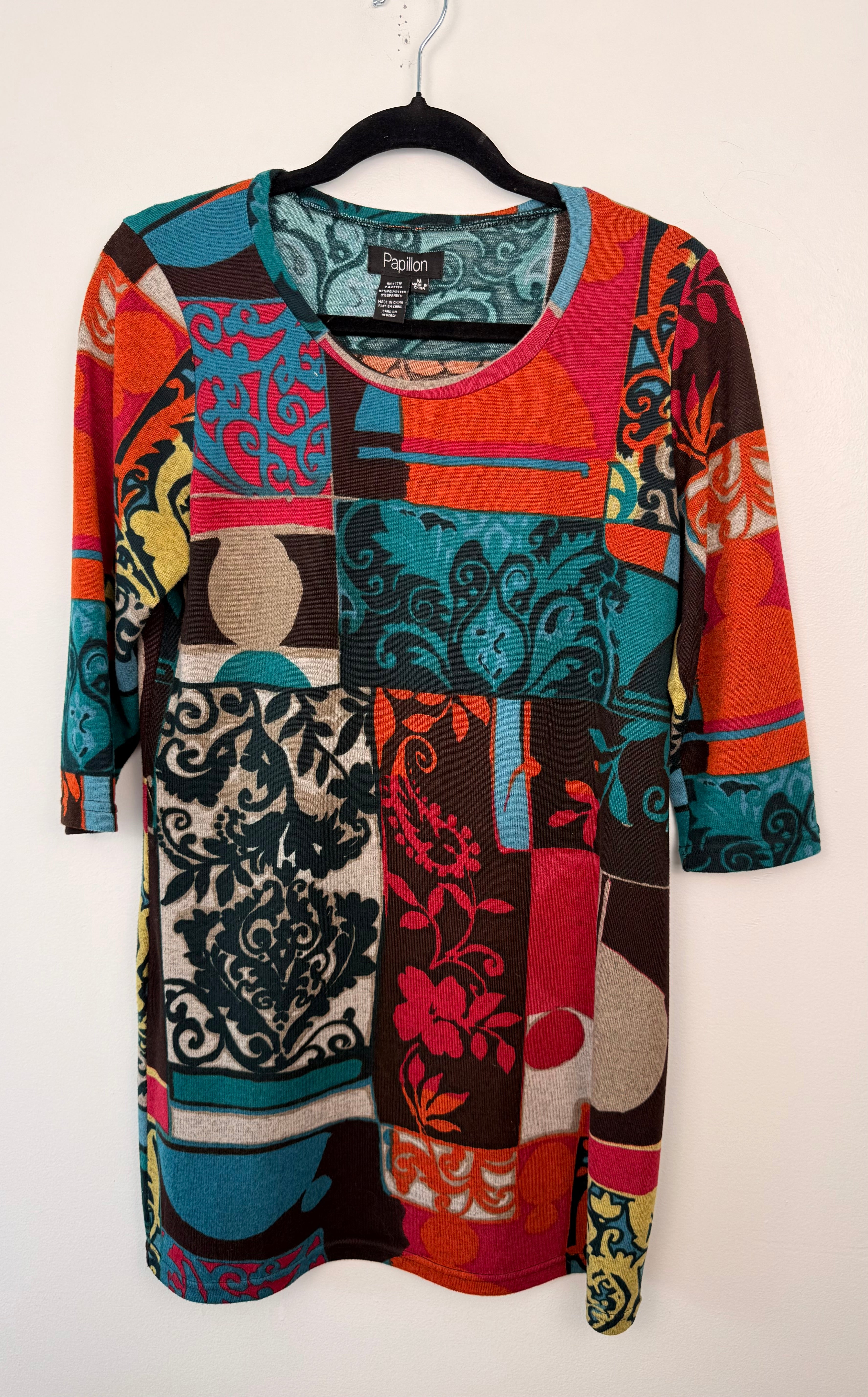 front of Papillion Tunic Sweater Dress | Size M on hanger