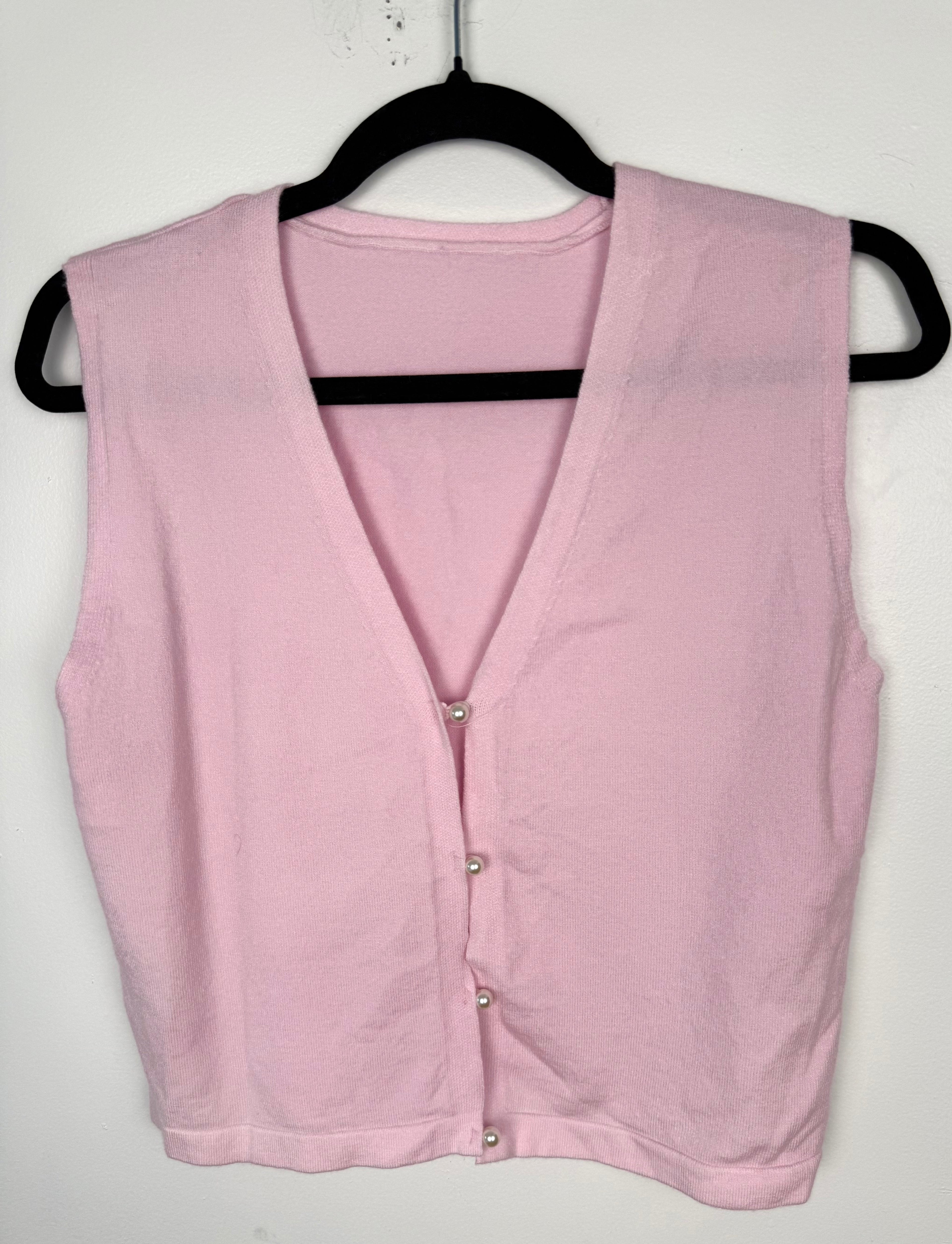 front of Soft Pink V-Neck Knit Vest Size S  at Blue Sparrow Shop