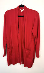 front of Terra & Sky Relaxed Fit Recycled Cardigan | Size 1X on hanger