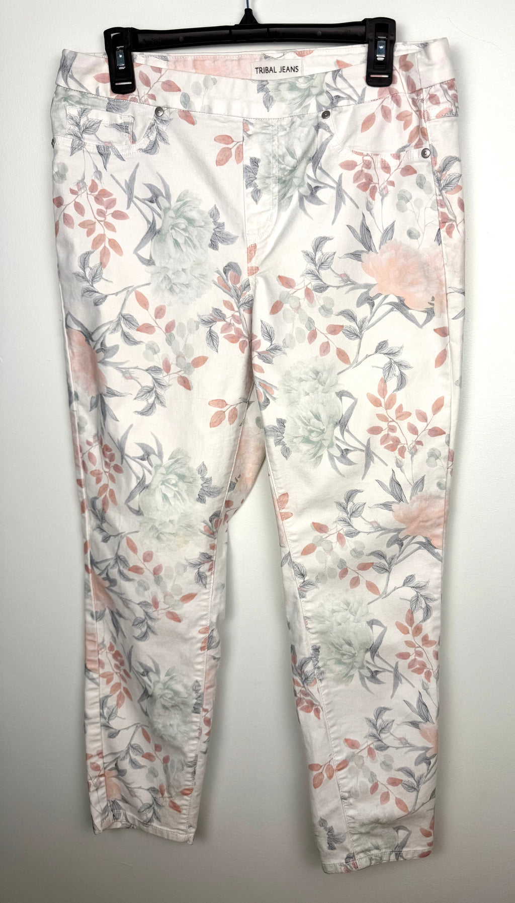 front of Tribal Brand Pastel Coloured Floral Jegging Jeans at Blue Sparrow Shop