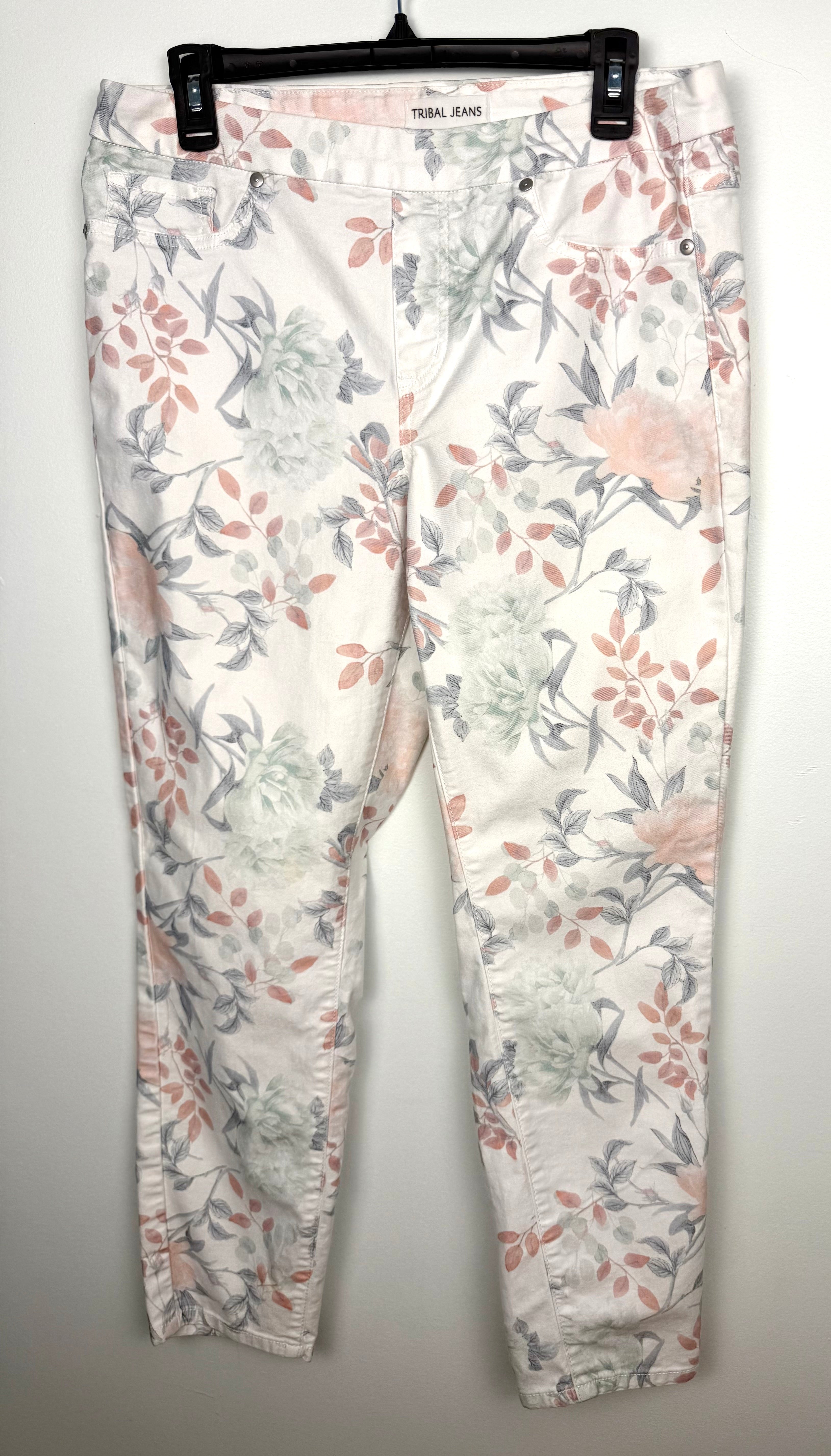 front of Tribal Brand Pastel Coloured Floral Jegging Jeans at Blue Sparrow Shop