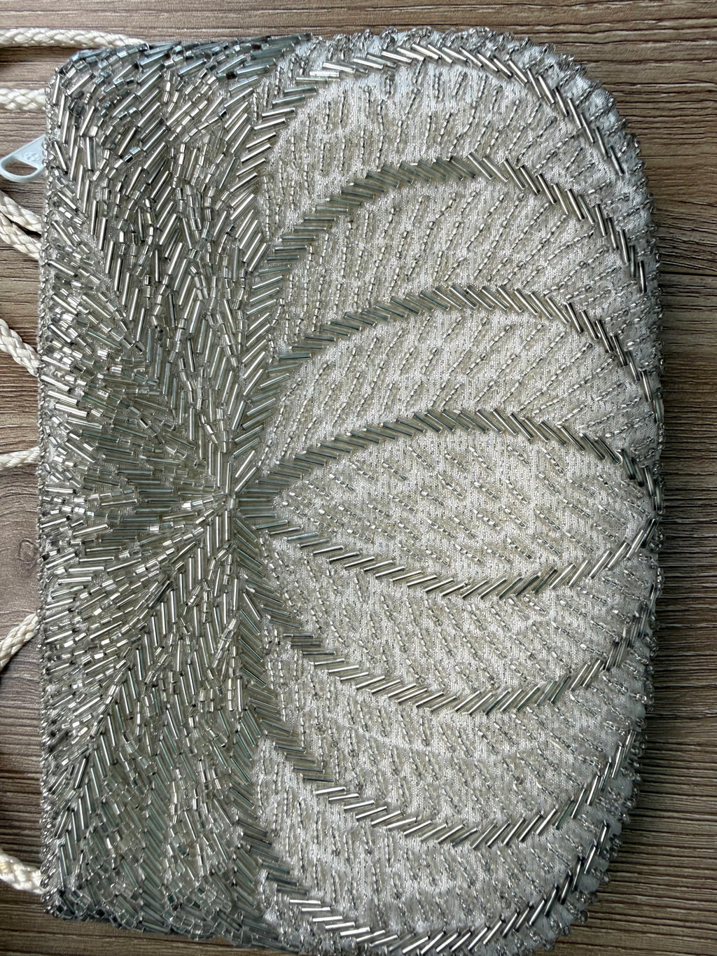 front of  Vintage Silver Beaded Evening Bag at Blue Sparrow Shop Resale Reimagined  