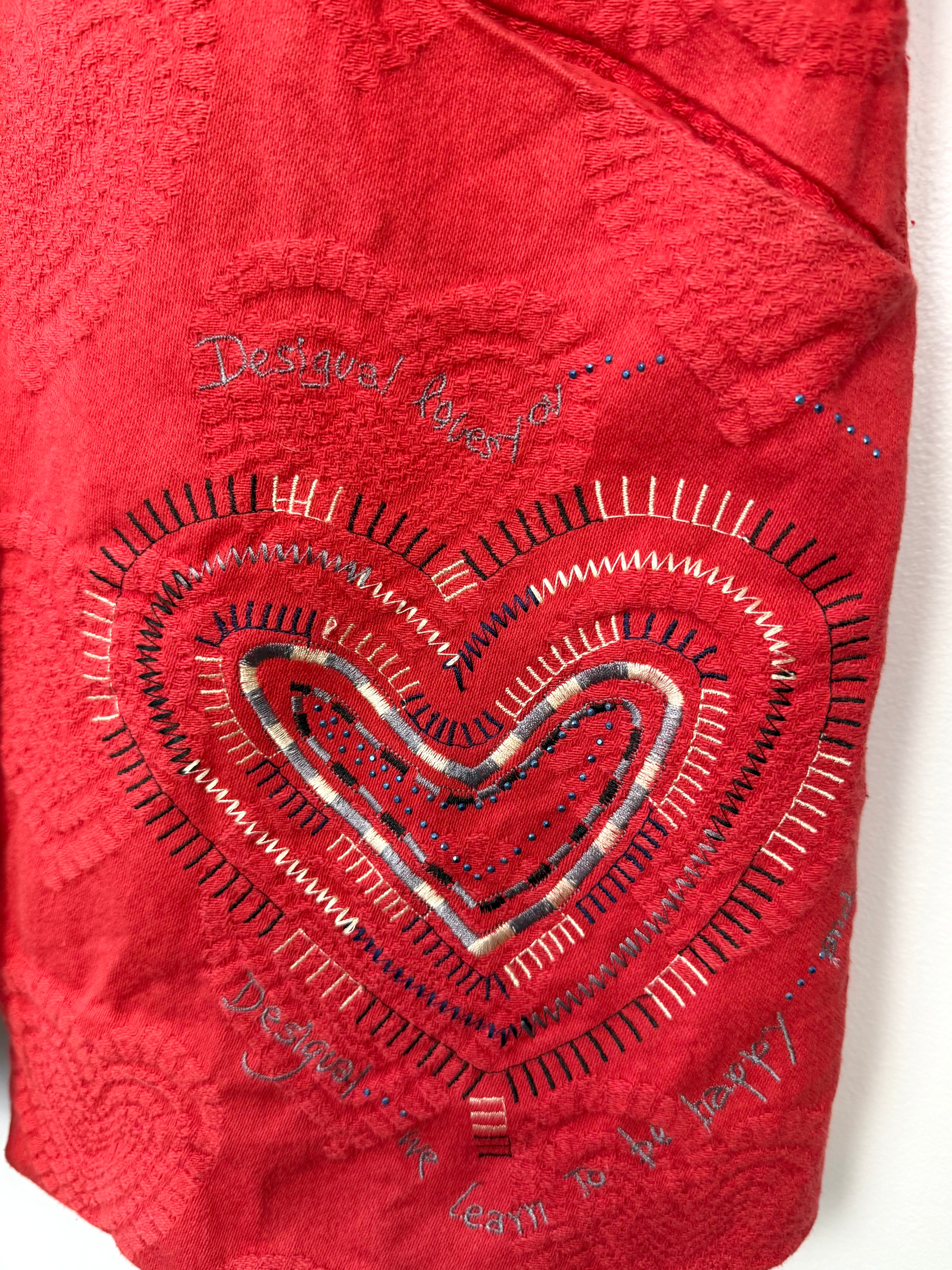 front pocket detail Desigual heart blazer women Y2K embroidered jacket size 40
