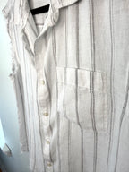 front pocket detail on 100% Linen Zara Sleeveless Button Front Top | Size M at Blue Sparrow Shop 