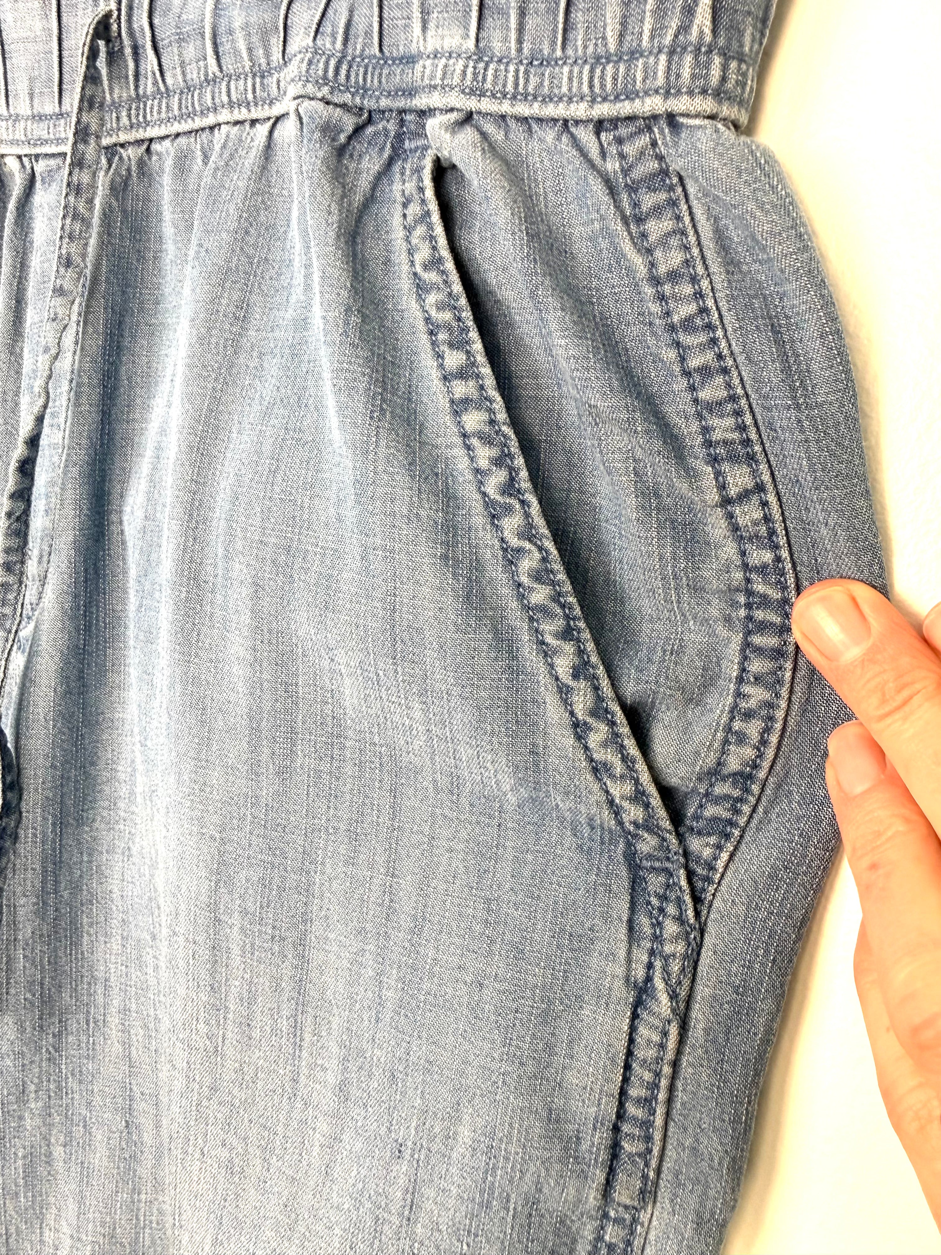 front pocket detail on Gap brand denim joggers