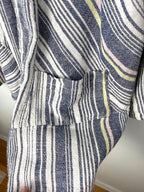 front pocket detail on Picadilly Canada linen blend jacket with striped pattern for spring and summer  