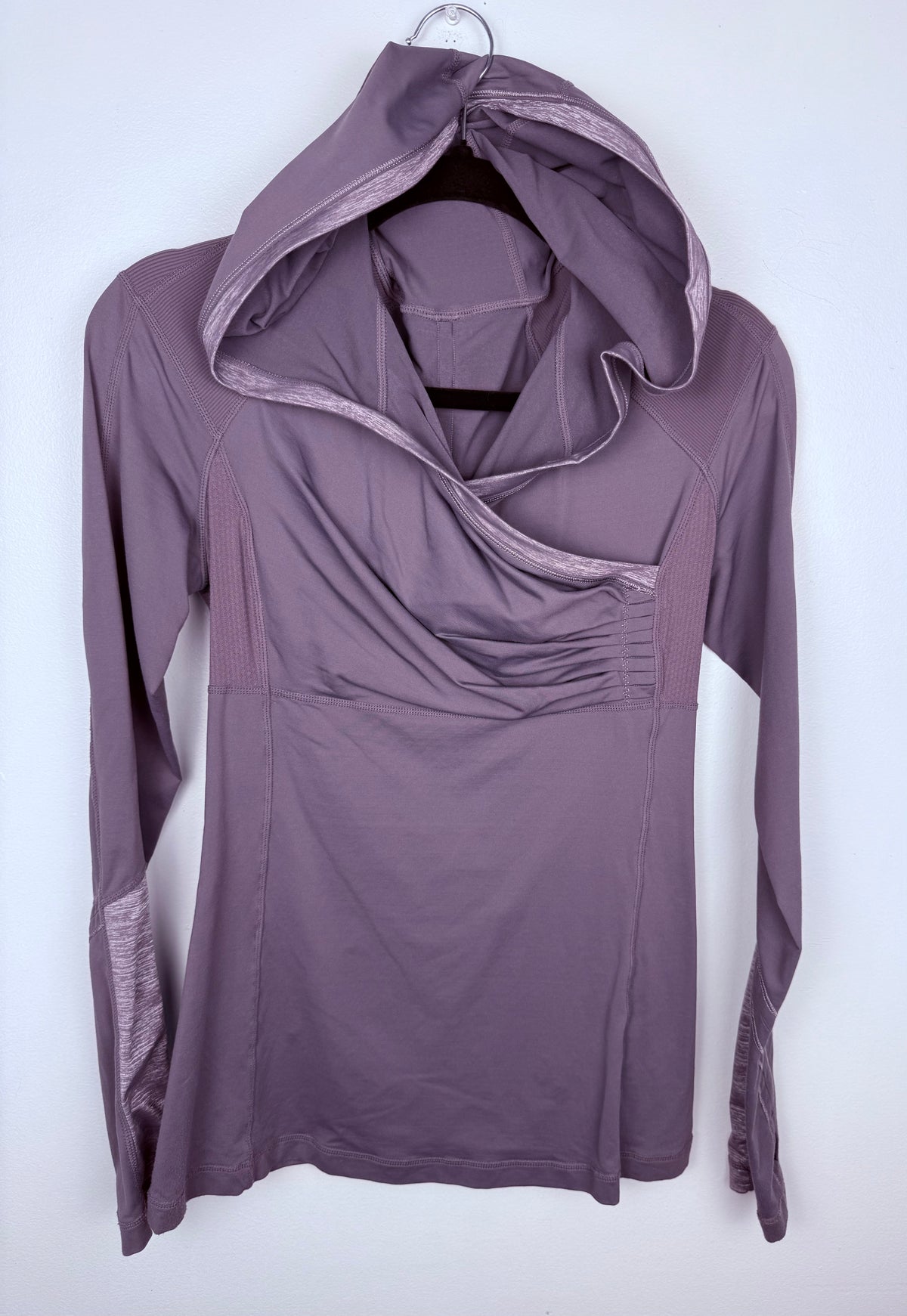 Lululemon Pullover | Size 6 front view showing hood and gathered detail on chest