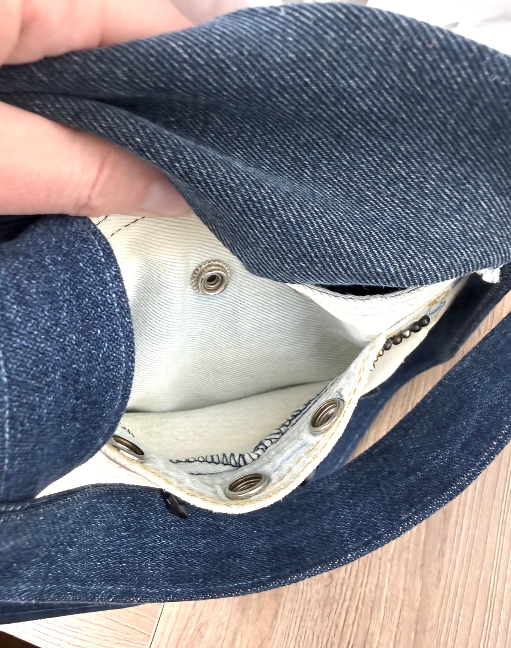 all pockets function on Handmade Upcycled Denim Patchwork Tote Bag 