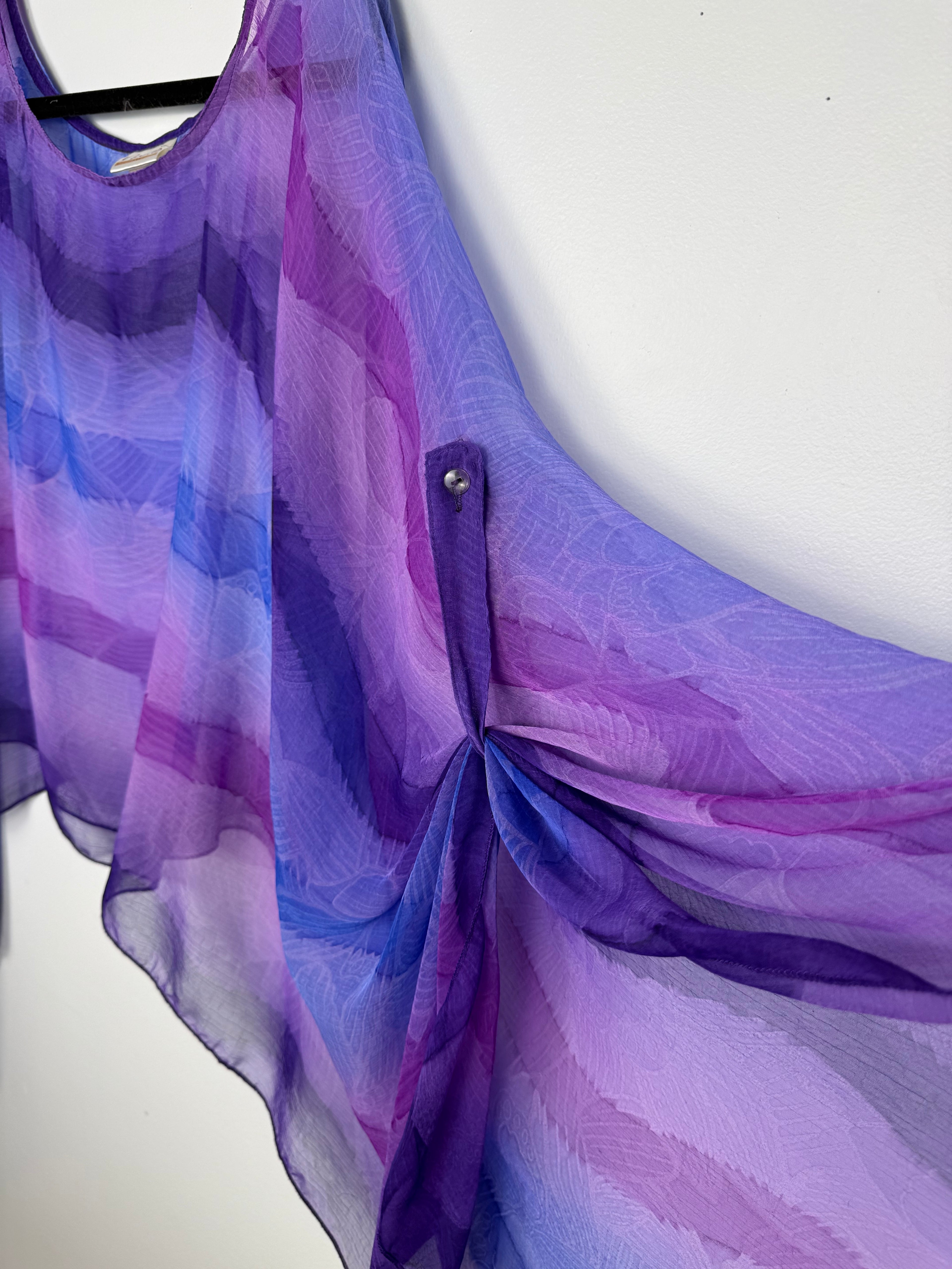 gathered sleeve on Sheer Batwing Poncho Top | One Size at Blue Sparrow Resale Shop