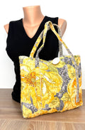 handmade artisan quilted cotton bag not as bright as shown here  on mannequin to show size 