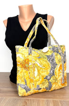 handmade artisan quilted cotton bag not as bright as shown here  on mannequin to show size 