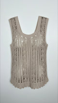 handmade crochet top scalloped hem neutral layering piece at Blue Sparrow Shop 