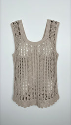 handmade crochet top scalloped hem neutral layering piece at Blue Sparrow Shop 