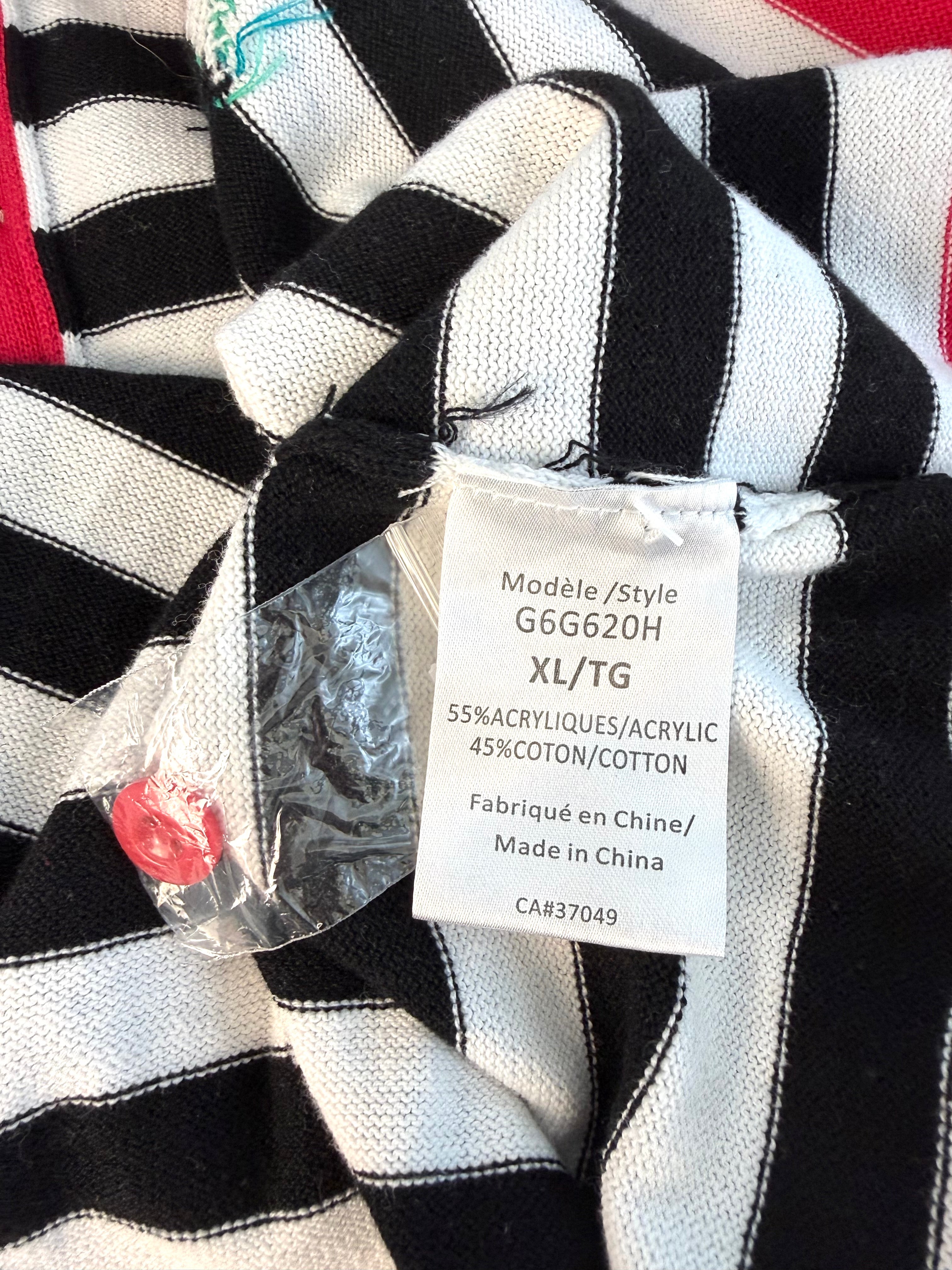 hang tag inside Le Grenier NWT nautical striped cardigan with sequinned flowers  XL made in China 