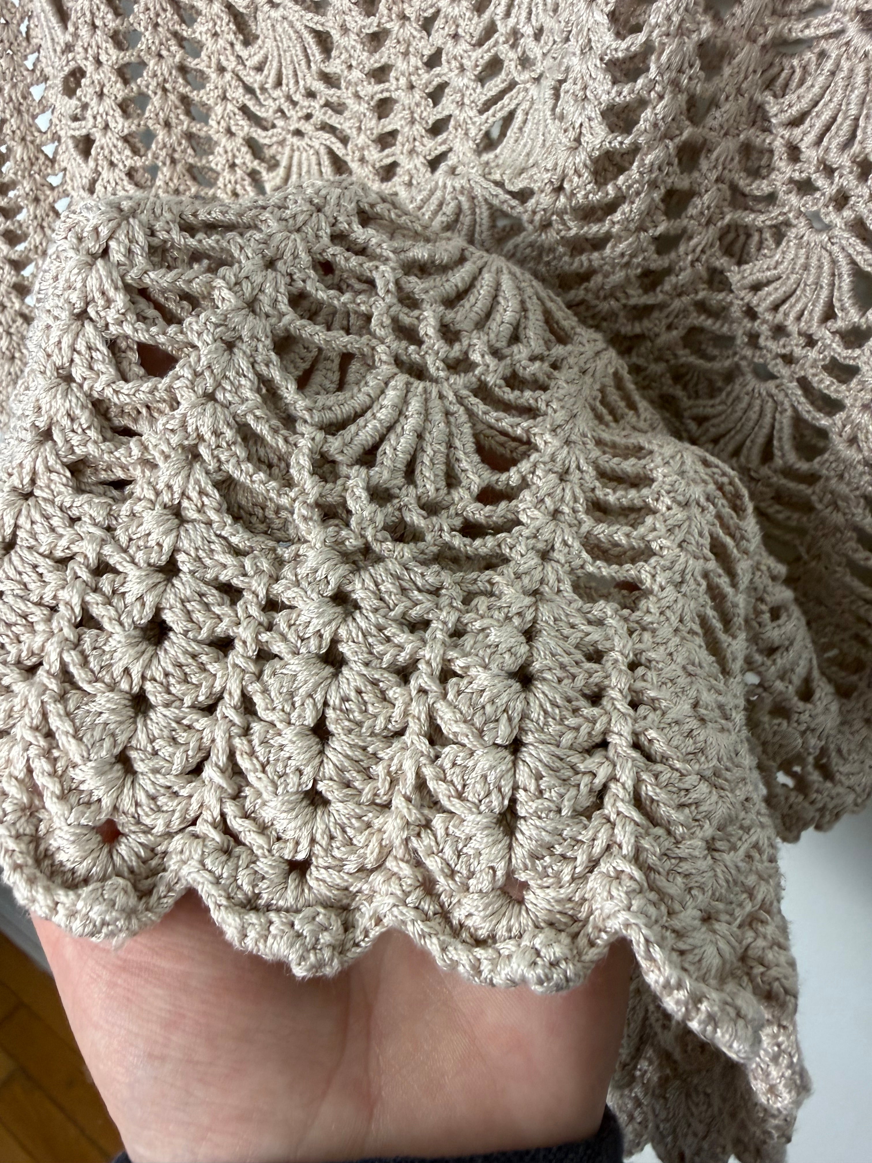 hem detail on handmade crochet top scalloped hem neutral layering piece at Blue Sparrow Shop 