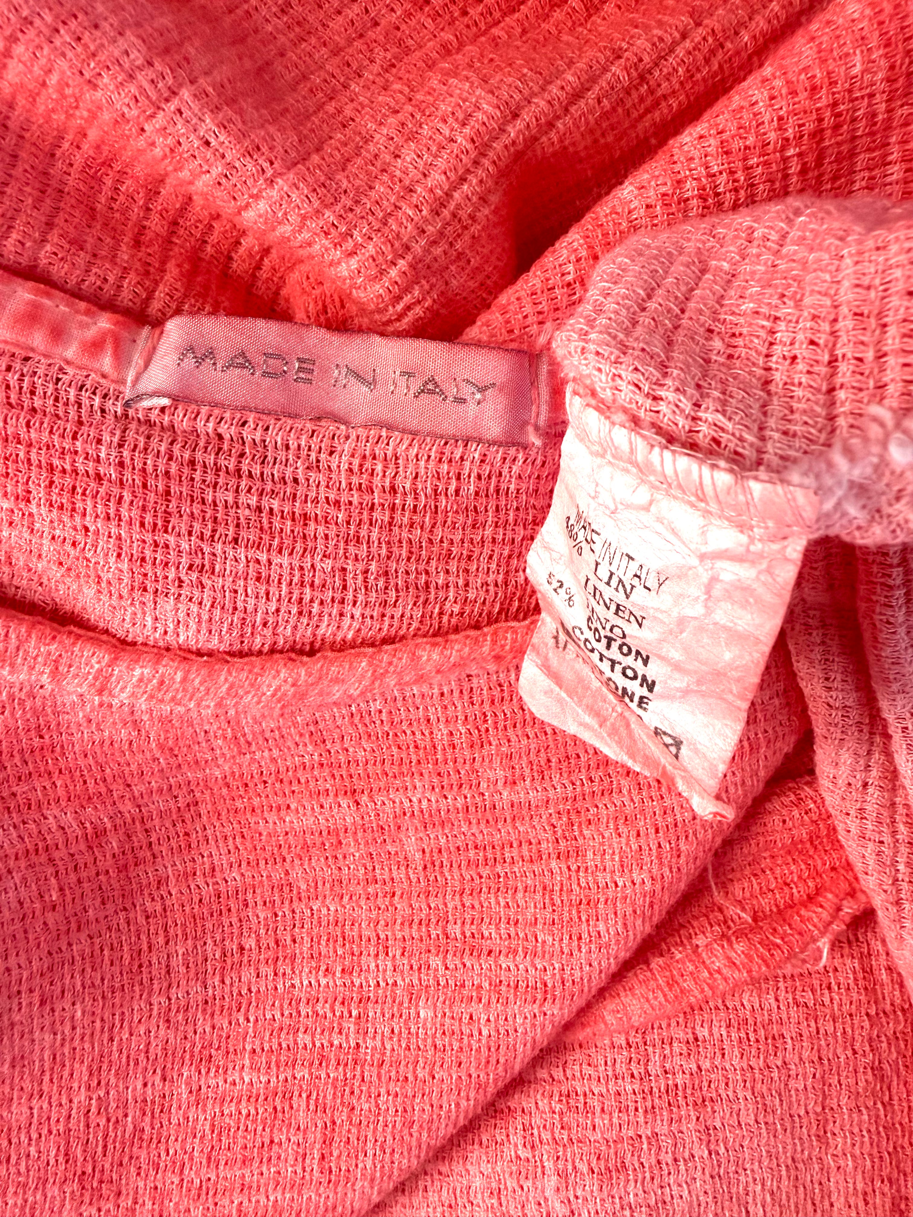 inside fabric tag on Made in Italy Linen Cotton Washed Coral Tunic Dress — Roll-Tab Sleeves, Patch Pockets | One Size Large at Blue Sparrow Shop Resale Reimagined 