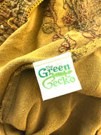 inside brand tag on 100% Cotton Artisan Embroidered Sequin Tunic — Washed Mustard Gold | Boho Festival Top | Est. Small at Blue Sparrow Shop