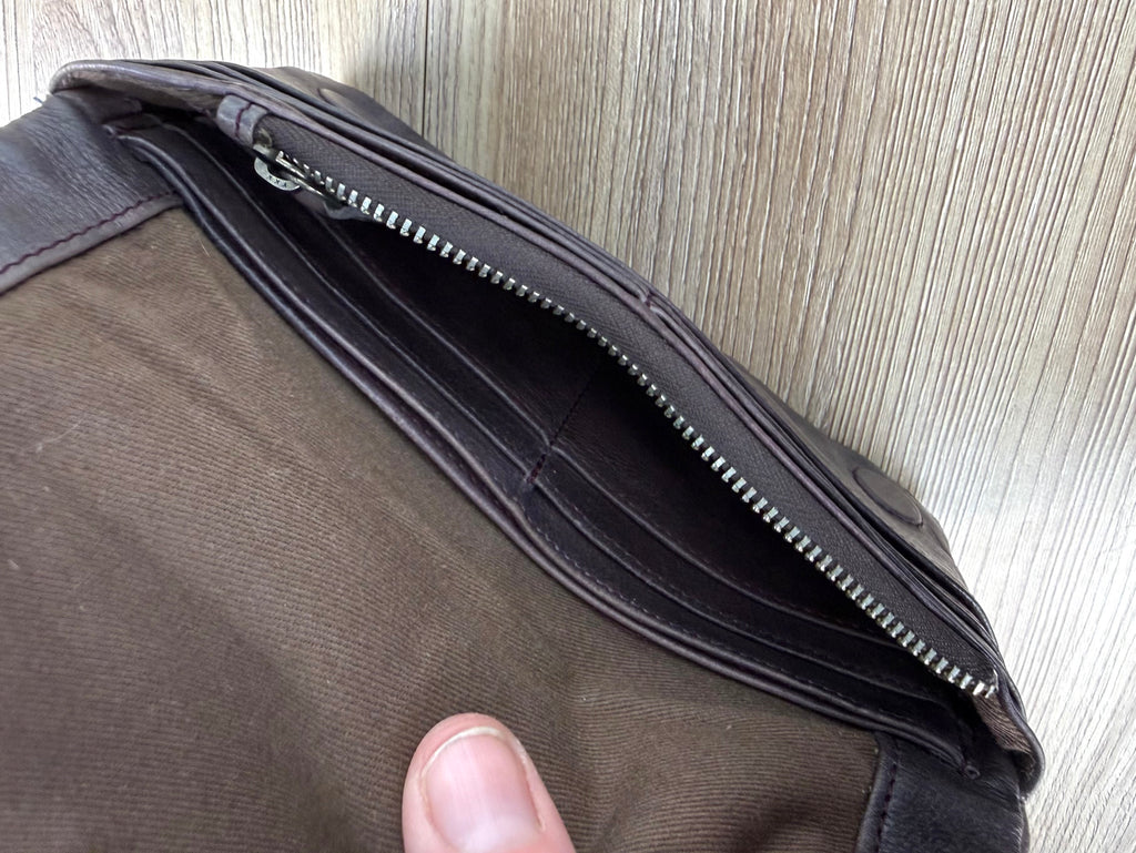 inside front of back holding strap on Latico Leathers best selling Terry Leather Wallet 