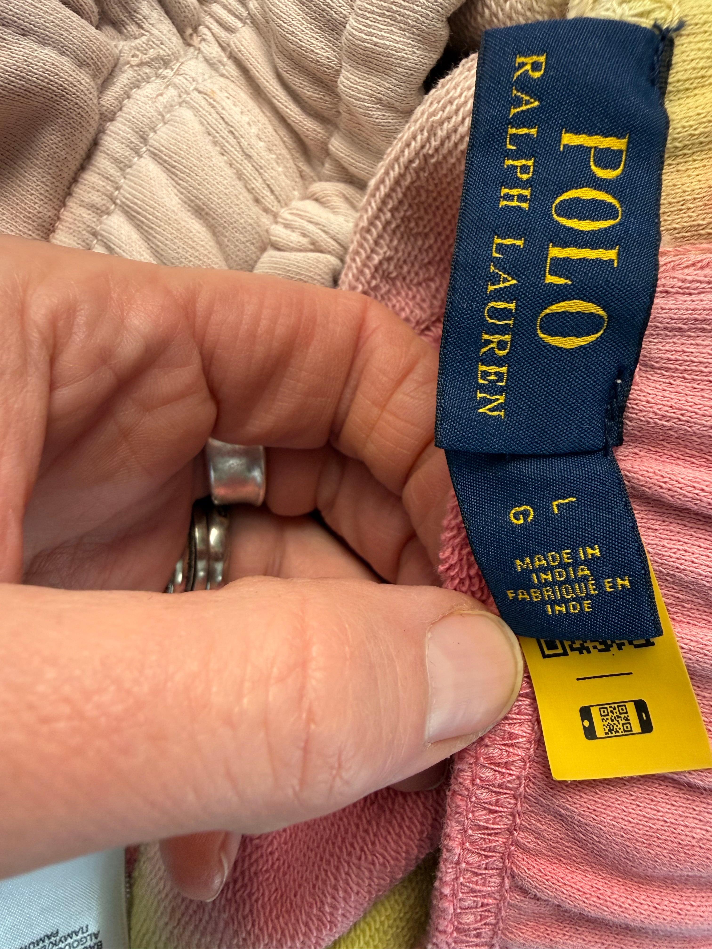 inside label on 100% Cotton Polo Ralph Lauren Tie-Dye Joggers | Size L
