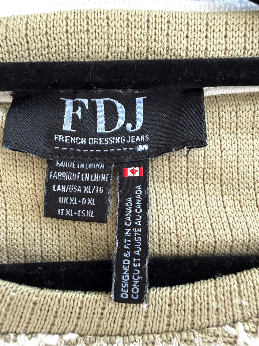 inside label on FDJ French Dressing Textured Button-Detail Sweater | Size XL 