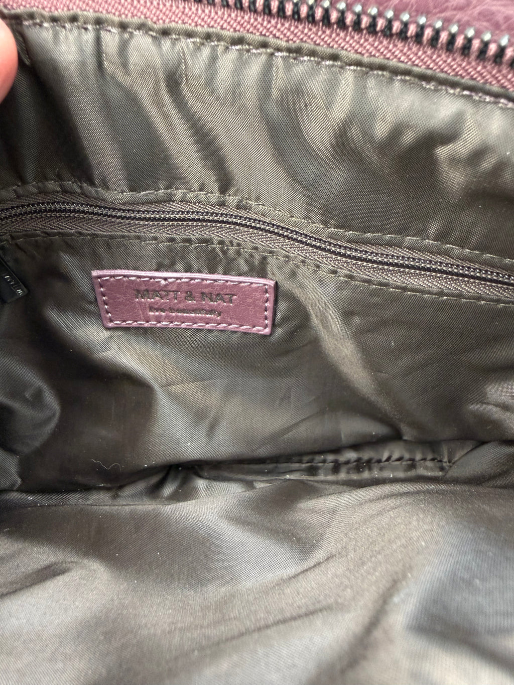 inside label on Matt & Nat Vegan Leather Crossbody Bag at Blue Sparrow Shop