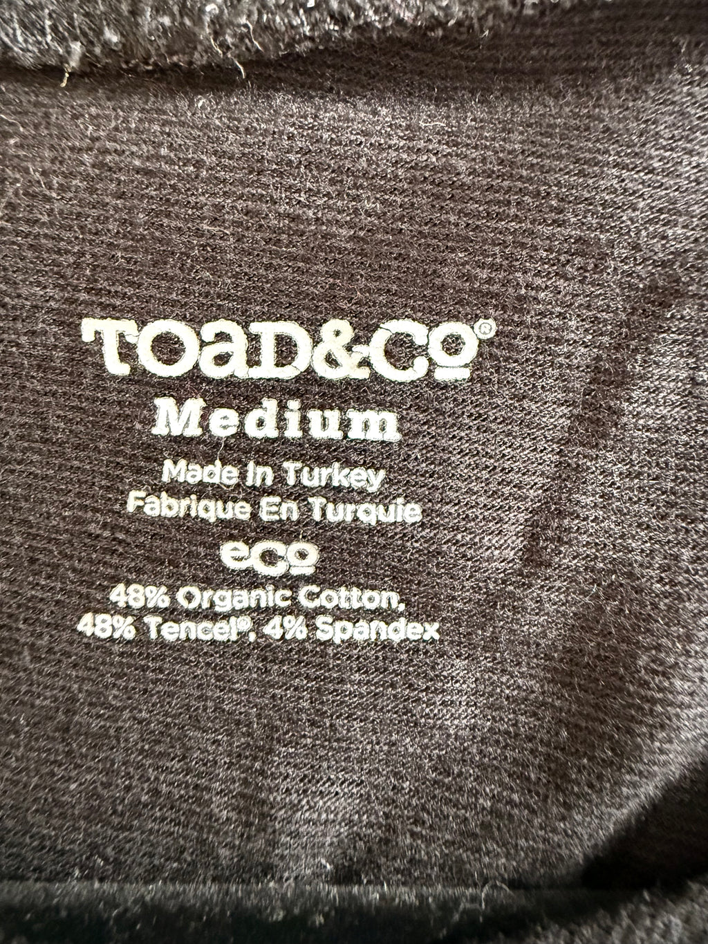 inside label on Organic Cotton Toad & Co Tunic Dress | Size M