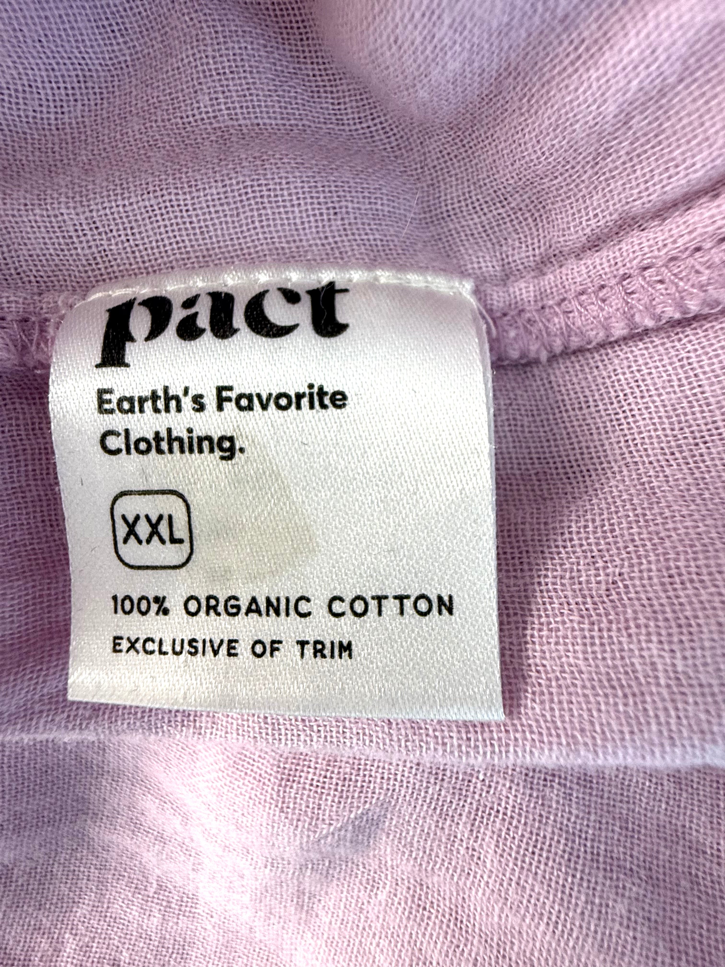 inside label on Pact 100% organic cotton tiered midi dress XXL