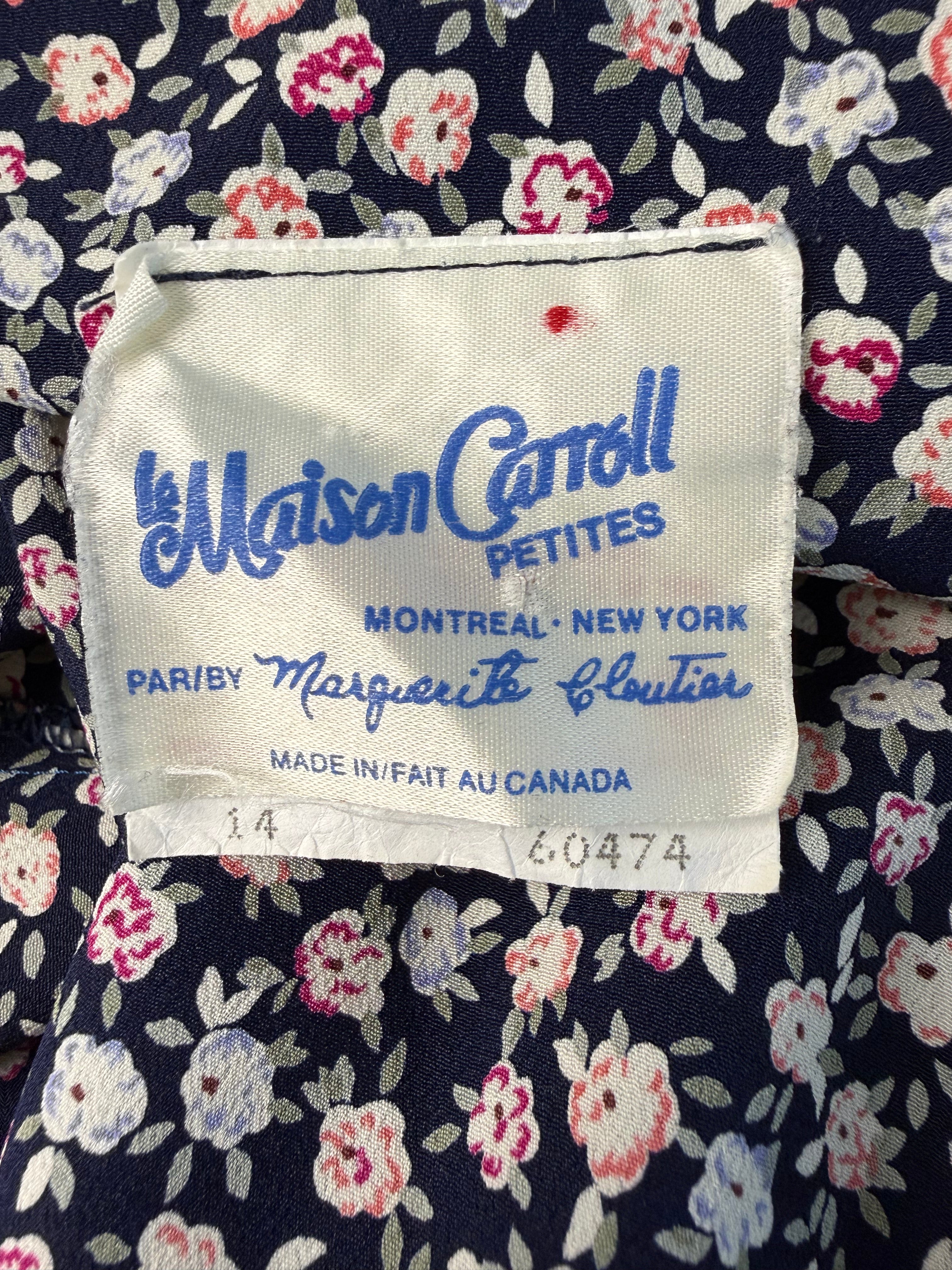 inside label on Vintage floral print navy Jacket Made in Canada at Blue Sparrow Shop 