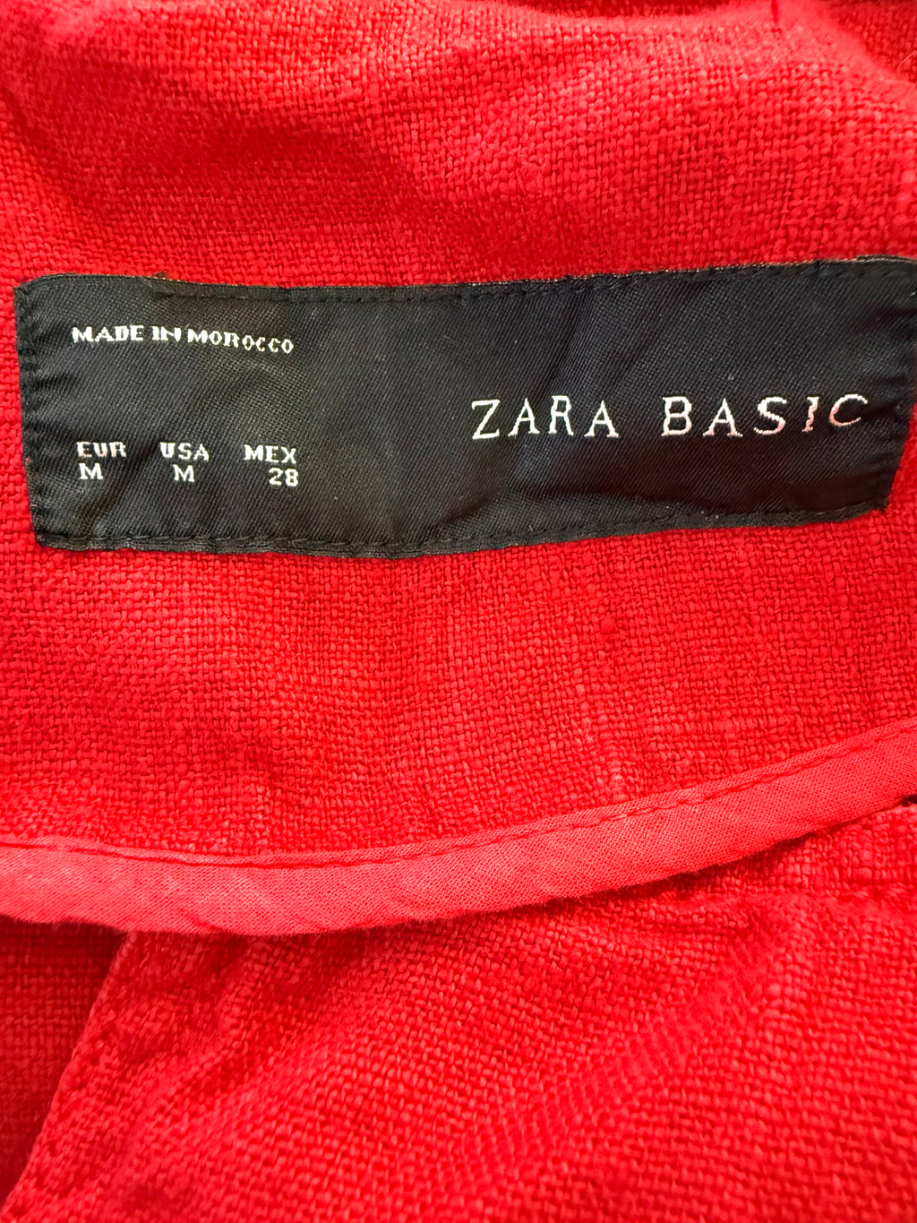 inside label on Zara 100% Linen Jacket | Size M at Blue Sparrow Shop 