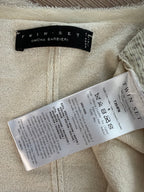 inside label twin set simona barbieri beige cardigan with laser cut leather front panel