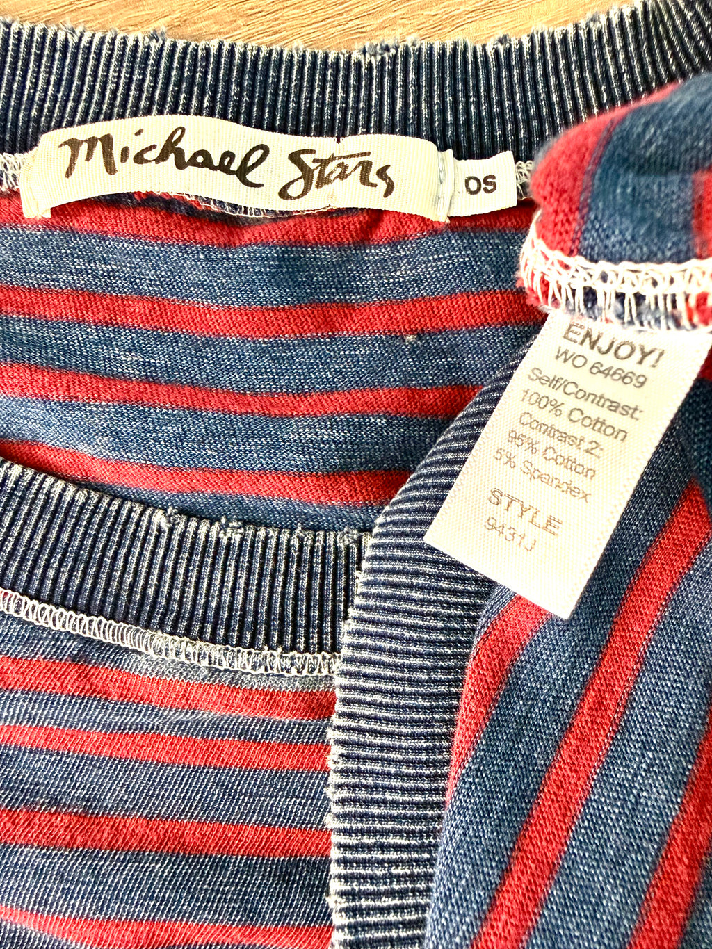 inside labels on 100% cotton Michael Stars Intentionally Distressed  Sweatshirt