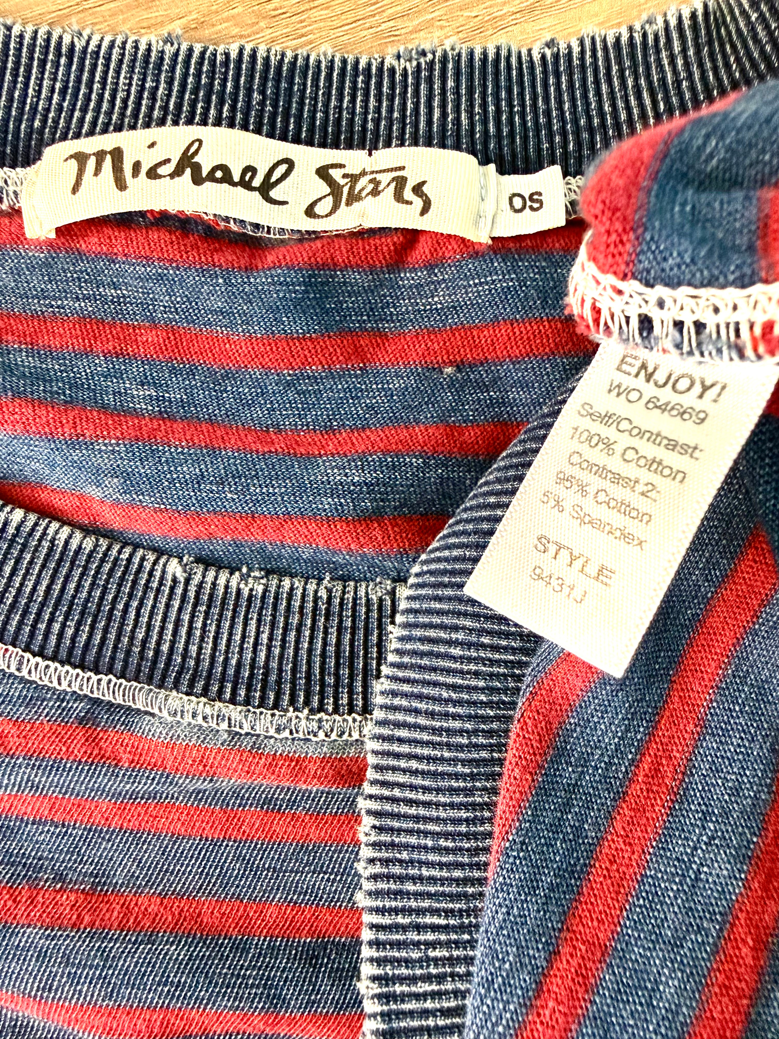 inside labels on 100% cotton Michael Stars Intentionally Distressed  Sweatshirt