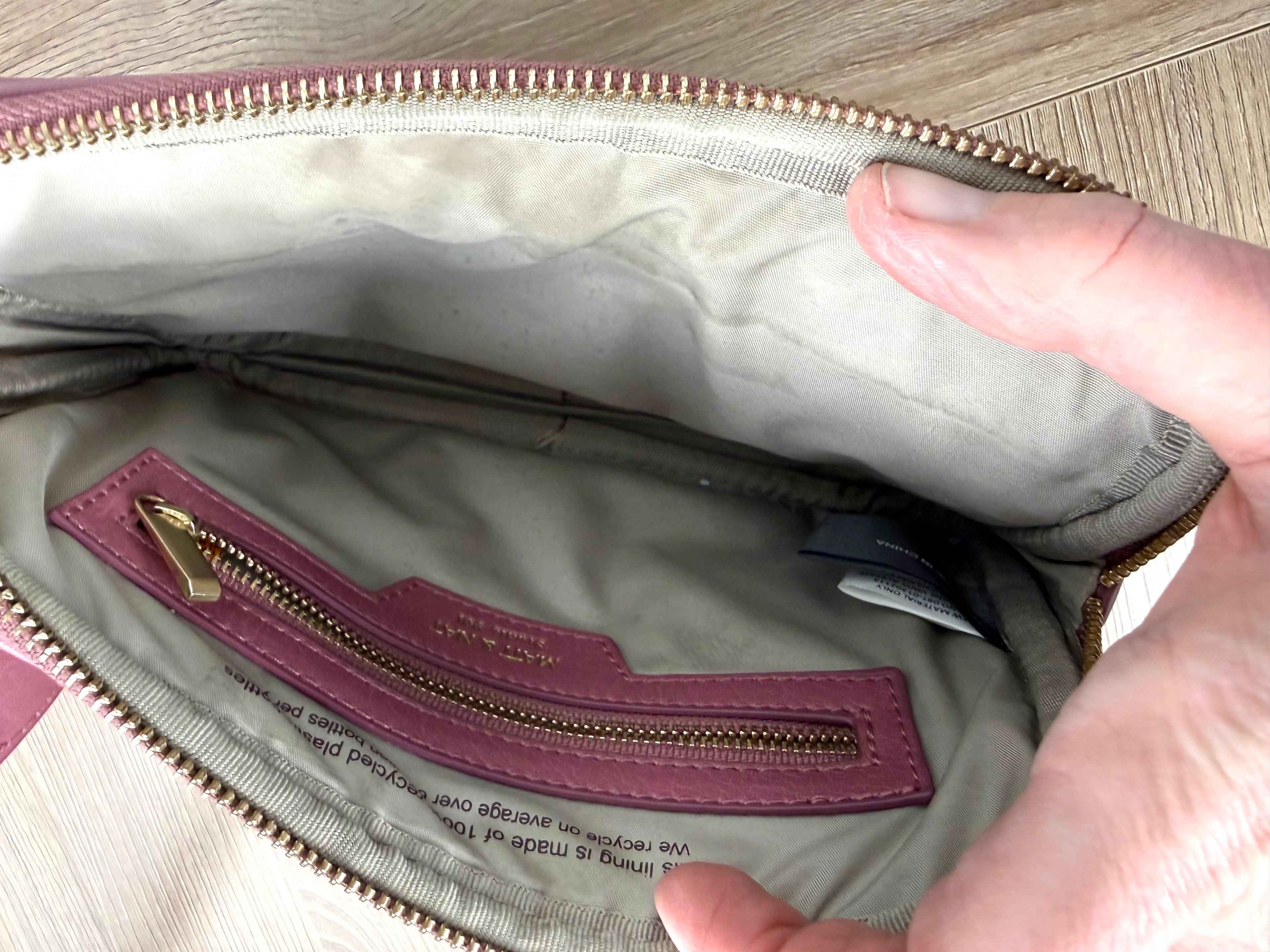 inside main section of Matt & Nat Pink Belt Bag | Vegan Leather Crossbody Sling studio 901 bag 2