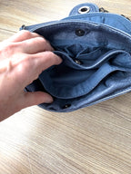 inside of Blue Vegan Leather Mini Chain Crossbody Bag 
