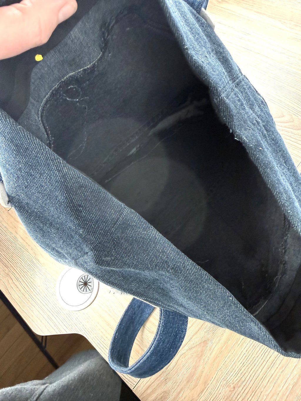 inside of Handmade Upcycled Denim Patchwork Tote Bag 