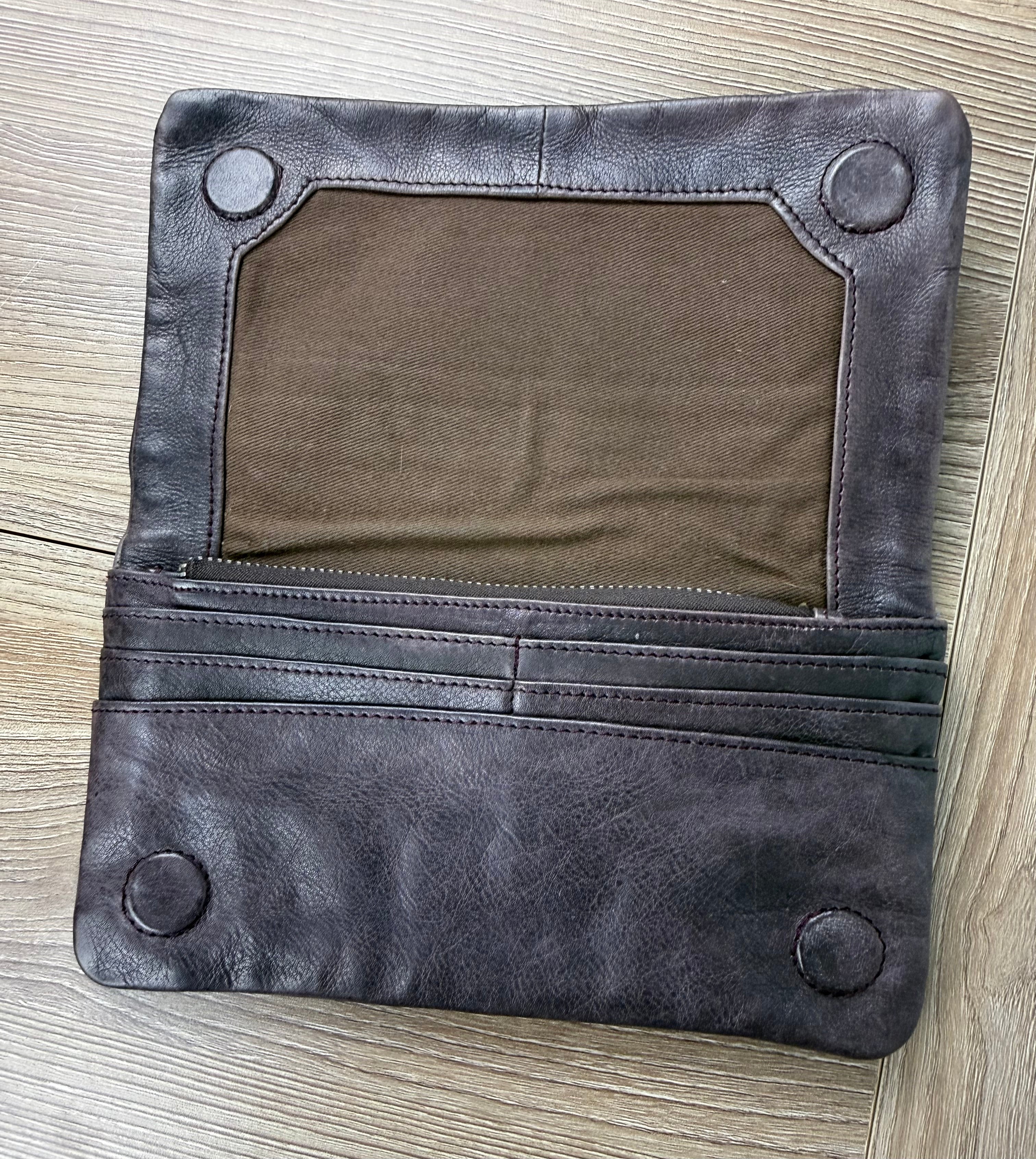 inside of Latico Leathers Distressed Leather Clutch Wallet