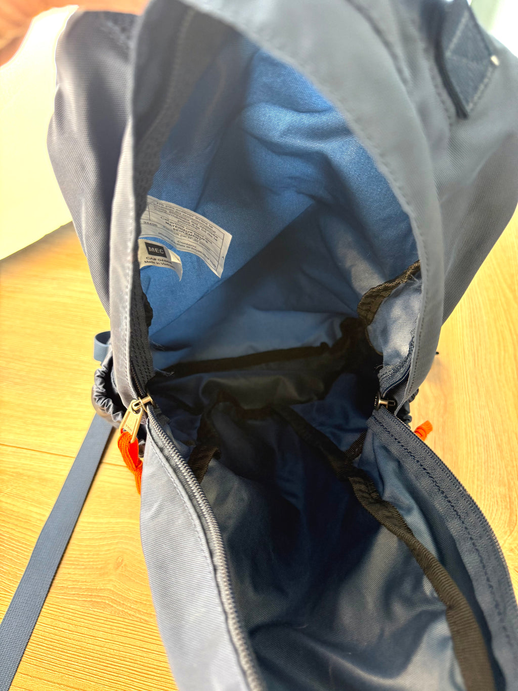 inside of MEC Lightweight Hiking Daypack Backpack