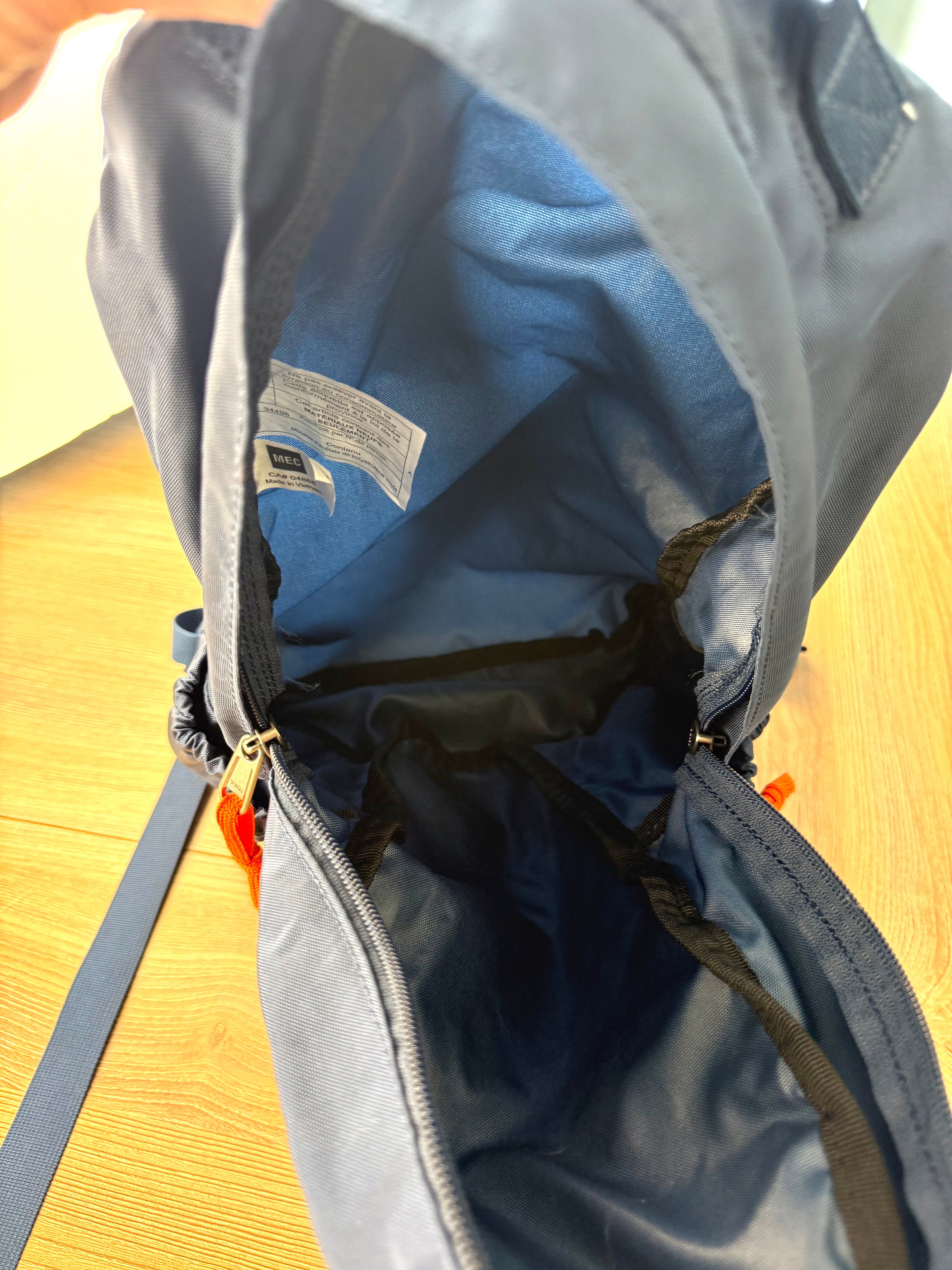 inside of MEC Lightweight Hiking Daypack Backpack