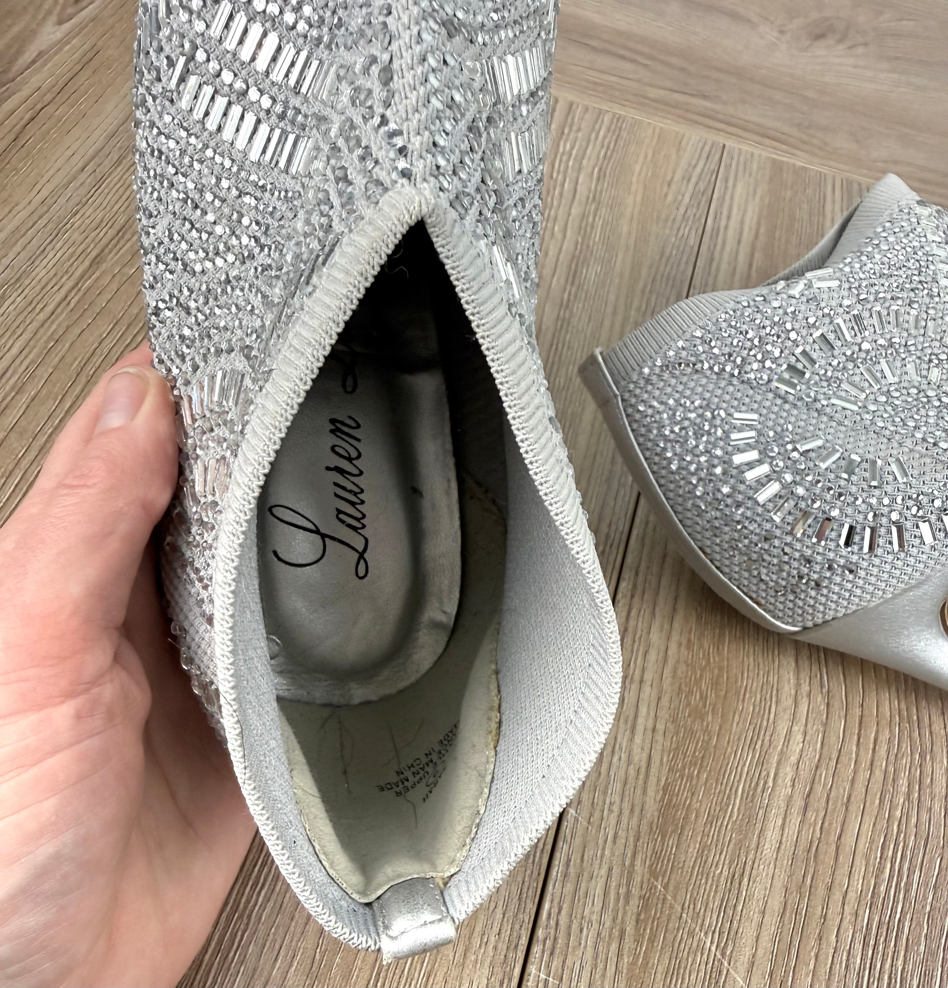Rhinestone look angle boots | Glitter event boots inside showing soft boot 