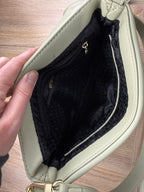 inside of  Riona Sage Green Crossbody Bag | RFID  protection travel purse 