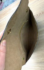 inside of Vintage Leather Clutch Bag at Blue Sparrow Shop 
