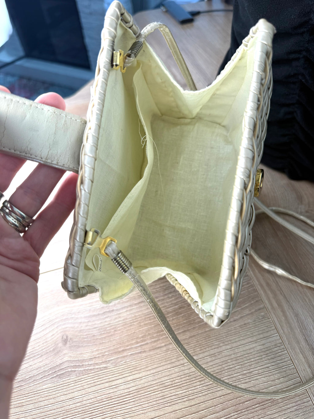 inside of Vintage woven basket crossbody bag