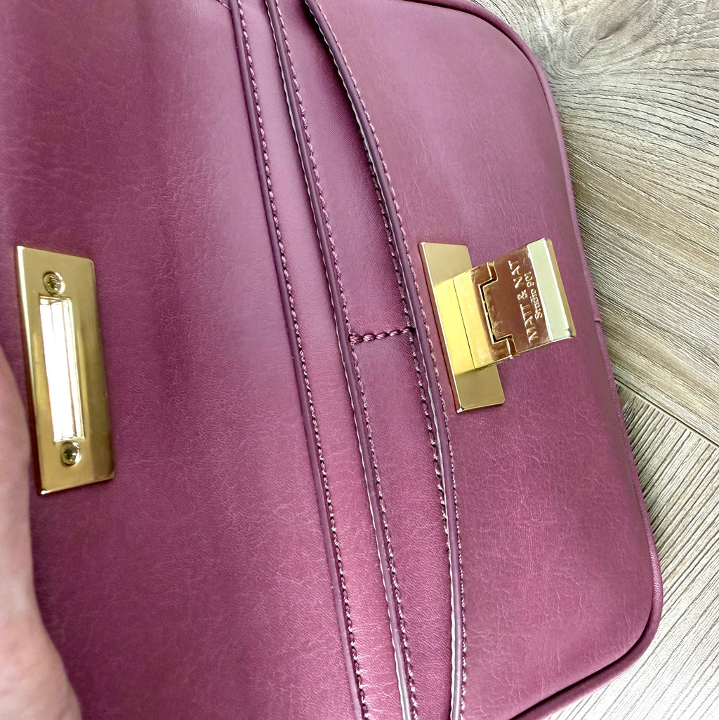 inside of front pocket with card holder on Matt & Nat Pink Belt Bag | Vegan Leather Crossbody Sling