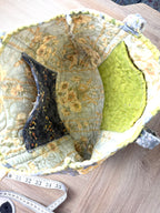 inside of  handmade artisan quilted cotton bag with 2 pockets 