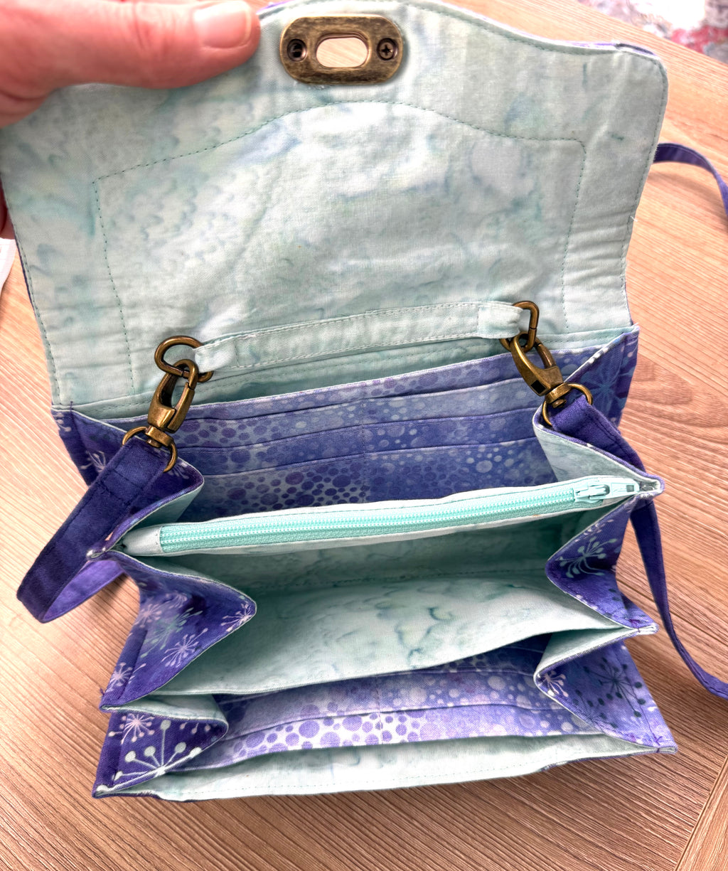 inside organization Artisan Quilted Batik Crossbody Wallet Bag at Blue Sparrow Shop