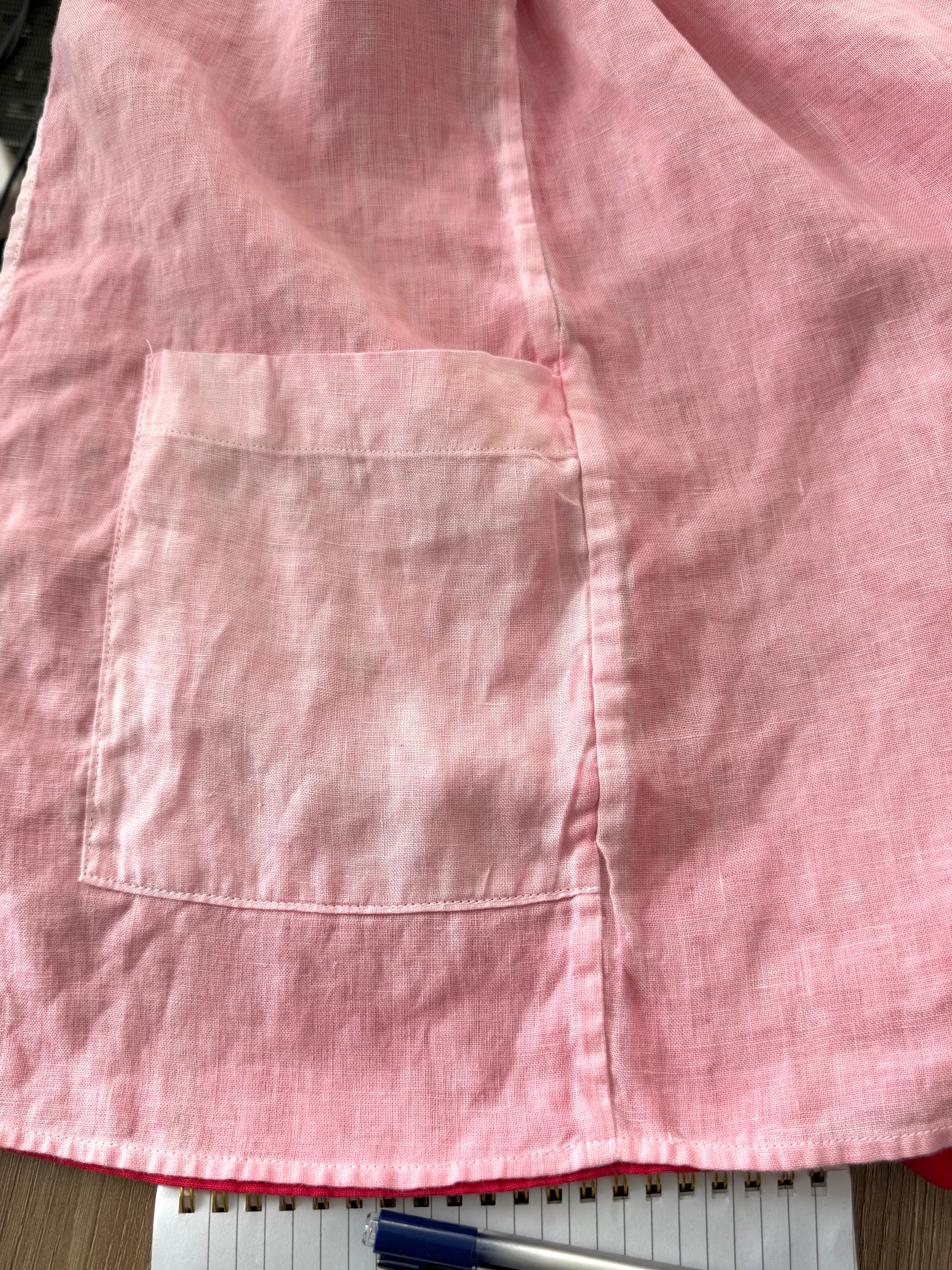inside pocket detail reversible linen jacket in hot pink and blush pink