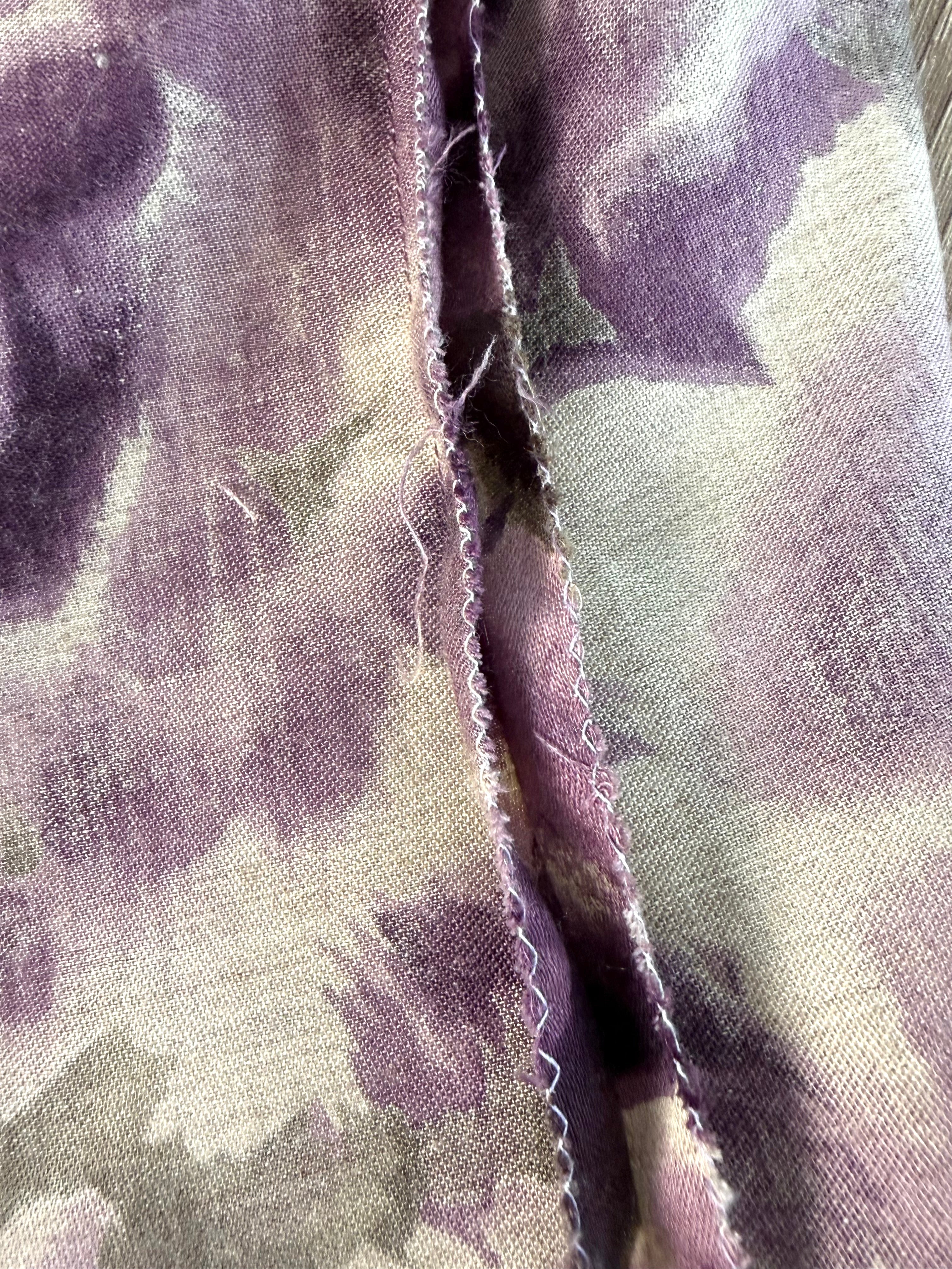 inside seam on Desie® Made in France — Purple Watercolour Floral Blouse | Size L  at Blue Sparrow Shop