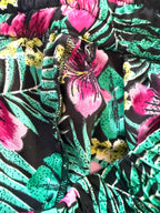 inside seams on Artisan Handmade Tropical Floral Print Loose-Leg Pants — Hibiscus & Palm | Size M / 8-10 at Blue Sparrow Shop 